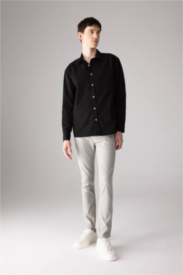 Relax Fit Polo Collar Gabardine Long Sleeve Shirt
