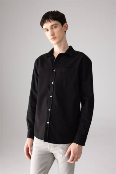 Relax Fit Polo Collar Gabardine Long Sleeve Shirt
