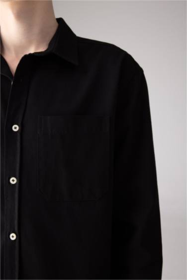 Relax Fit Polo Collar Gabardine Long Sleeve Shirt