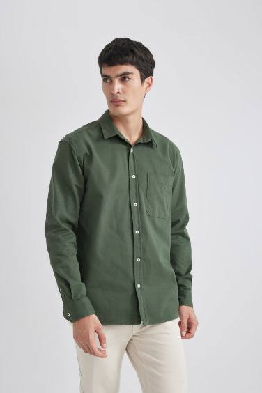 Relax Fit Polo Collar Gabardine Long Sleeve Shirt