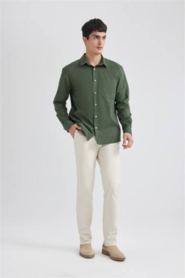 Relax Fit Polo Collar Gabardine Long Sleeve Shirt