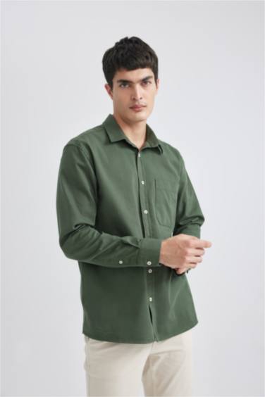 Relax Fit Polo Collar Gabardine Long Sleeve Shirt