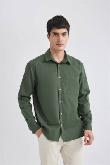 Relax Fit Polo Collar Gabardine Long Sleeve Shirt