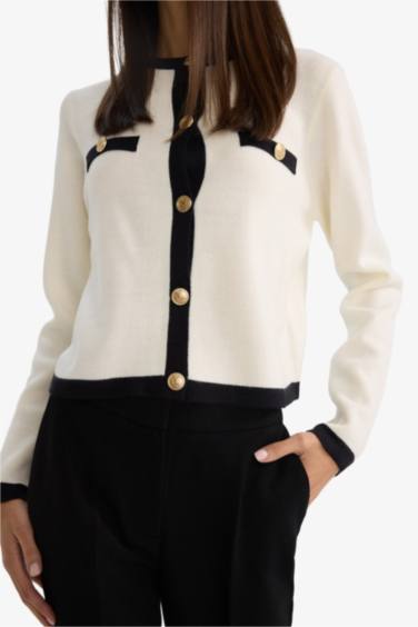 Regular Fit Bisiklet Yaka Düğmeli Triko Hırka