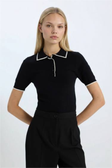 Fitted Polo Yaka Kısa Kollu Triko Tişört