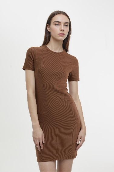 Mini Robe Bodycon à Col Rond et à Manches Courtes