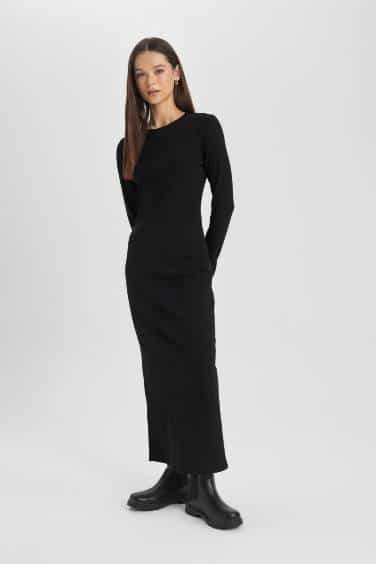 Bodycon Crew Neck Ribbed Camisole Maxi Dress