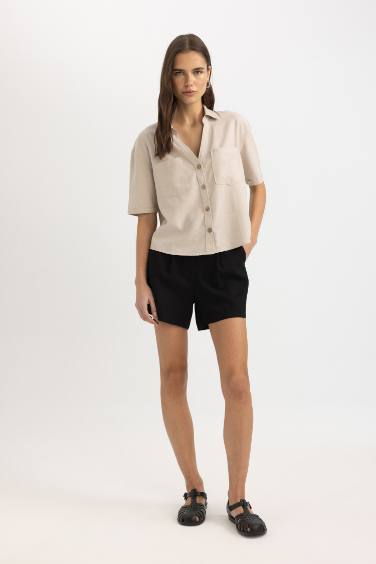 Linen Blended High Waist Wide Leg Shorts