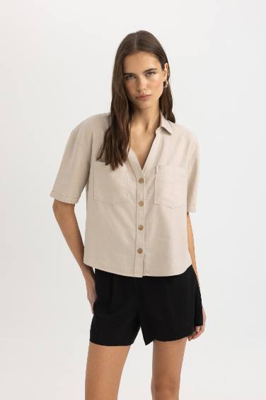 Linen Blended High Waist Wide Leg Shorts