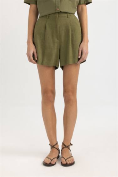 Linen Blended High Waist Wide Leg Shorts