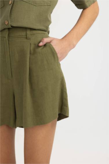 Linen Blended High Waist Wide Leg Shorts