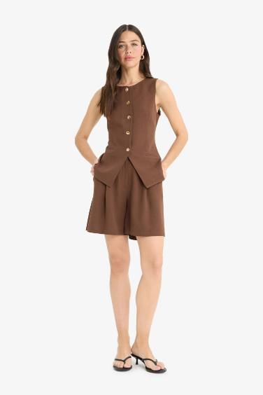 High Waist Short Leg Linen Blend Shorts