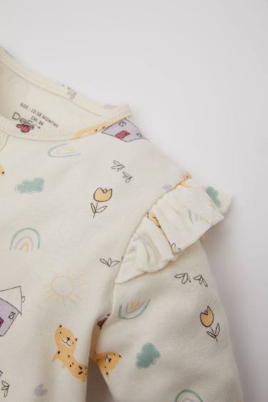 Baby Girl Newborn Animal Patterned Heavy Fabric Jumpsuit