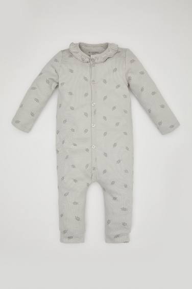 Baby Girl Newborn Printed Waffle Jumpsuit