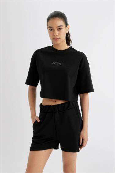 Crew Neck Printed Crop Top