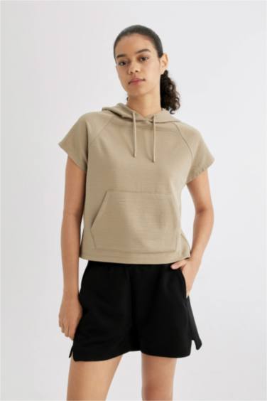 DeFactoFit Standard Fit Hooded Short Sleeve T-Shirt