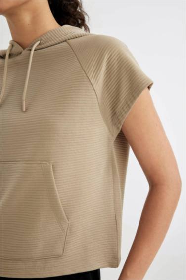 DeFactoFit Standard Fit Hooded Short Sleeve T-Shirt