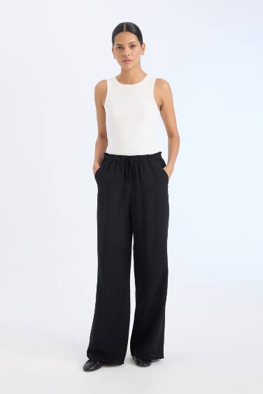 Pantalon droit large à taille haute avec poches