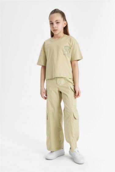 Girl Wide Leg Cotton Cargo Pants