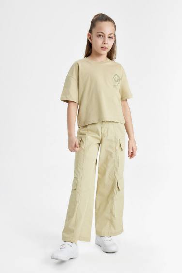 Girl Wide Leg Cotton Cargo Pants