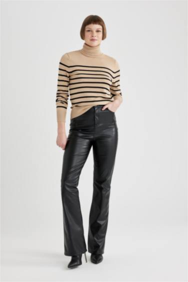 Regular Fit Striped Turtleneck Knitted Pullover