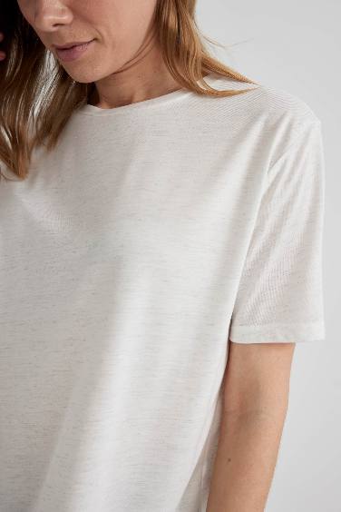 Relax Fit Crew Neck Glitter Fabric Short Sleeve T-Shirt