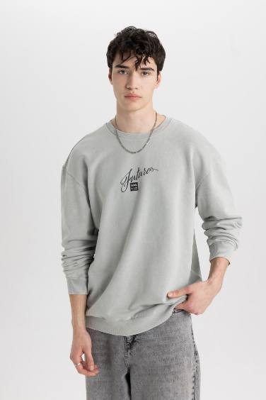 Comfort Regular Fit Rahat Kalıp Bisiklet Yaka Baskılı Sweatshirt