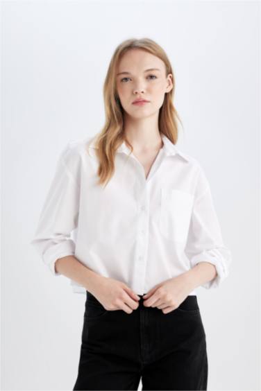 قميص اوفر سايز كم طويل بوبلين