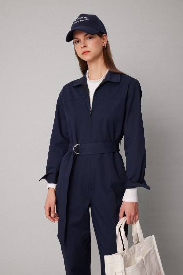 جمبسوت كم طويل جبردين برقبة قميص وحزام