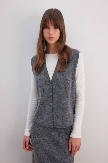 Gilet à Coupe Régulière Col Polo Manches Longues