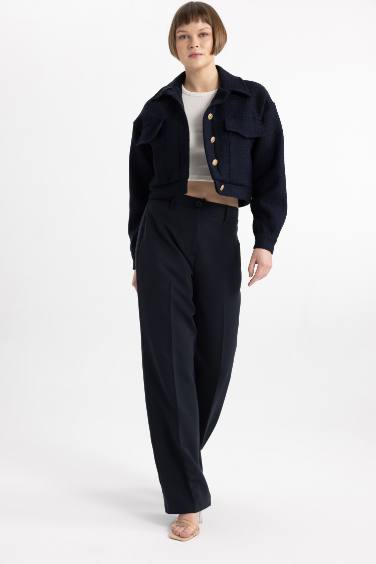 Polo Collar Basic Tweed Fabric Blazer Jacket