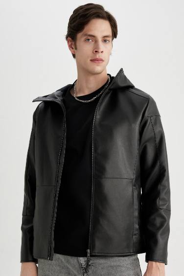 Slim Fit Faux Leather Jacket