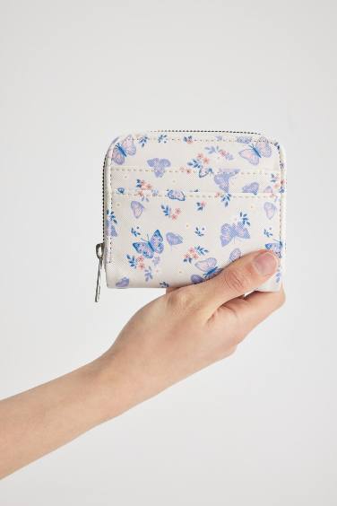 Kadın Kelebek Baskılı Suni Deri Cüzdan