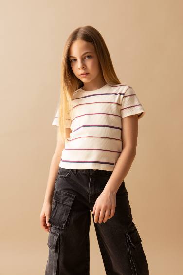 Girl Crew Neck Short Sleeve Crop T-Shirt