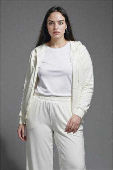 Relax Fit Kapüşonlu Basic Düz Kalın Fermuarlı Sweatshirt