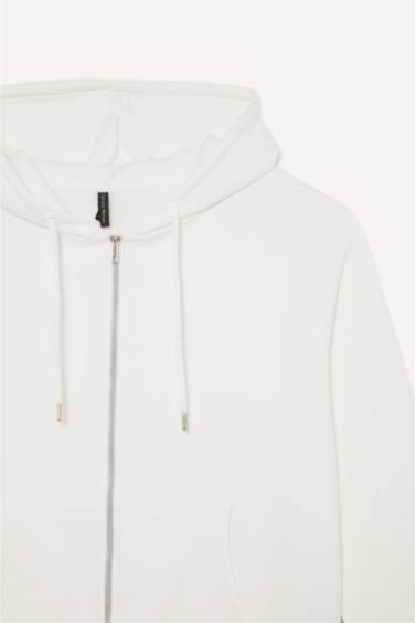 Relax Fit Kapüşonlu Basic Düz Kalın Fermuarlı Sweatshirt