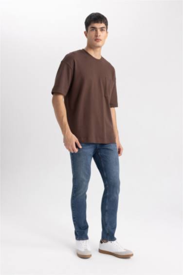 بنطلون جينز بيدرو سليم فيت بخصر عادي أزرق غامق