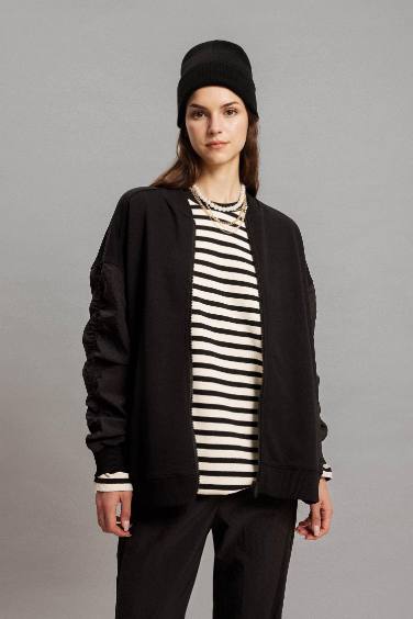 Oversize Fit College Collar Basic Bomber Jacket