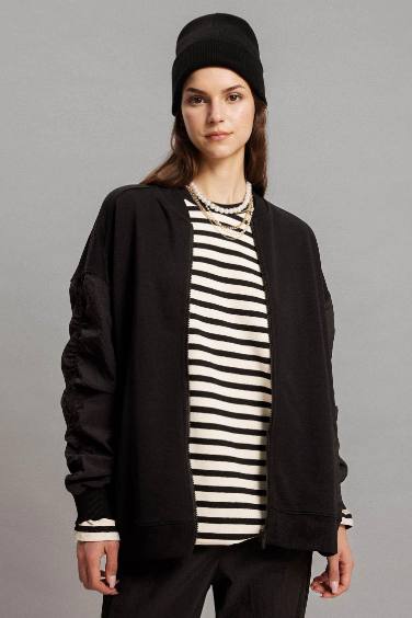 Oversize Fit College Collar Basic Bomber Jacket