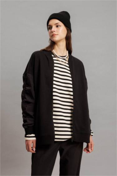 Oversize Fit College Collar Basic Bomber Jacket