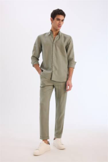 100% лен, рубашка с длинными рукавами и воротником поло, regular fit, летняя базовая модель