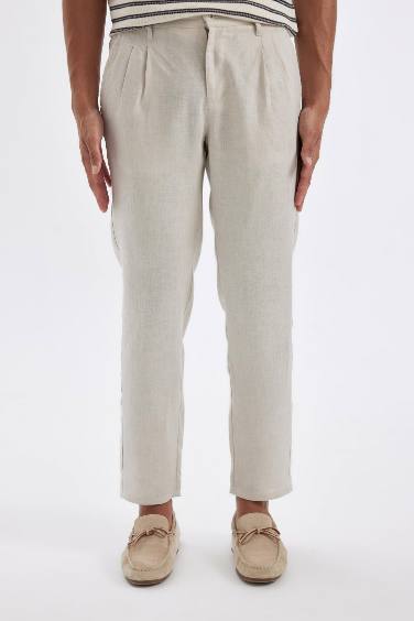 %100 Keten Normal Kesim Crop Duble Paça Yazlık Kumaş Pantolon