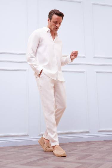 Pantalon 100% lin Coupe droite
