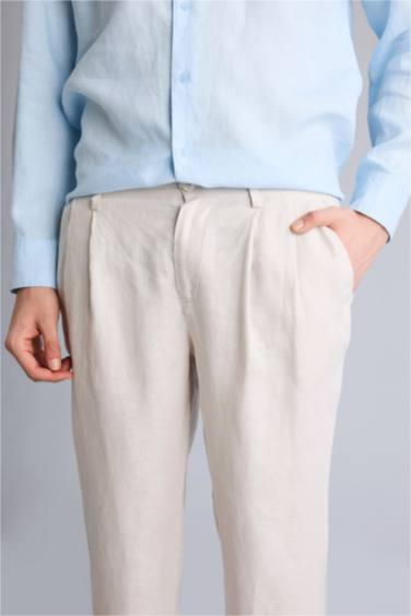 سروال كتان بقصة مستقيمة