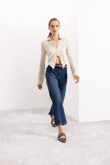 Coool Fitted Basic Düz Agraf Kapamalı Bürümcük Uzun Kollu Gömlek