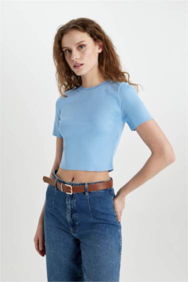 Fitted Crew Neck Short Sleeve Knitwear T-Shirt