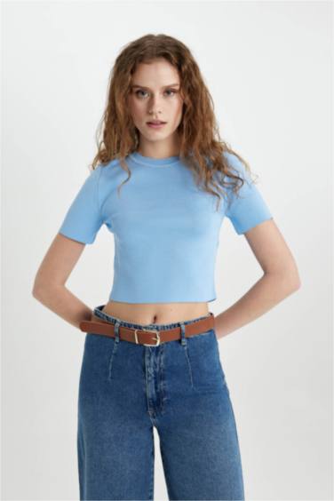 Fitted Crew Neck Short Sleeve Knitwear T-Shirt