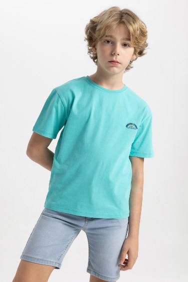 Boy Crew Neck Embroidered Short Sleeve T-Shirt