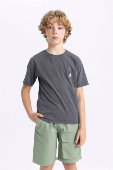 Boy Crew Neck Washed Faded Effect T-Shirt