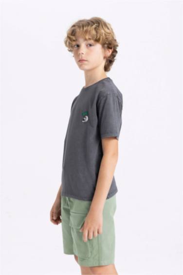 Boy Crew Neck Washed Faded Effect T-Shirt